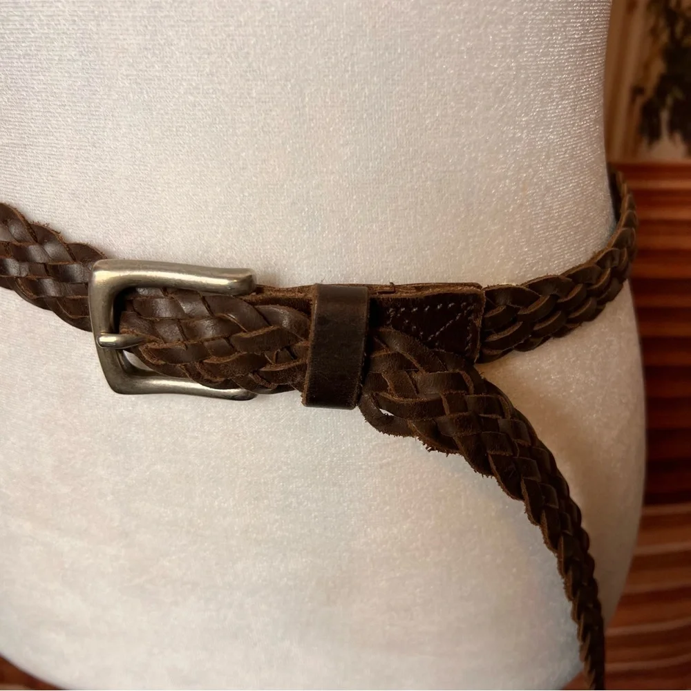 Vintage Gap Leather Braided Brown Belt, Silver Buckle, XL